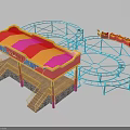 Colorful Amusement Rides With Roller Coaster Track And Carousel Structure