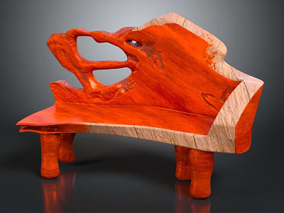 Artistic Orange Wooden Leisure Chair Featuring Unique Hollowed Out Natural Shape Design 3d model
