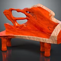 Artistic Orange Wooden Leisure Chair Featuring Unique Hollowed Out Natural Shape Design