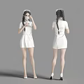 Woman in White Nurse Uniform Adjusting Mask Front and Back Views