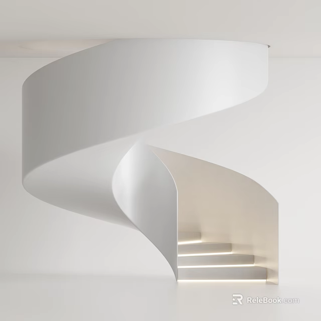 Elegant White Modern Spiral Staircase With Illuminated Steps And Minimalist Design 3d model 