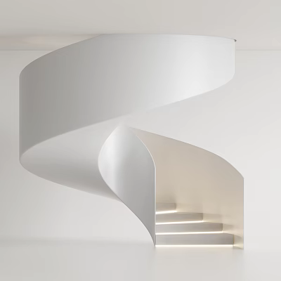 Elegant White Modern Spiral Staircase With Illuminated Steps And Minimalist Design 3d model