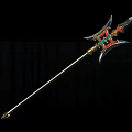 Ornate Fantasy Spear Weapon With Colorful Red Green Accents And Sharp Metal Tip