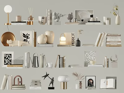 Stylish Modern Decorative Ornament Set With Table Lamps Vases Books Sculptures And Photo Frames 3d model