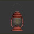 Vintage Red Candle Lantern with Metal Frame Handle and Transparent Glass Design
