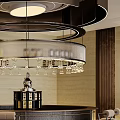 Elegant Modern Hotel Lobby Bar with Round Bar Counter High Chairs Chandelier and Wine Cabinet