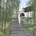 New Mountain Park Bamboo Forest Secret Realm Ancient Architecture Courtyard 3d model