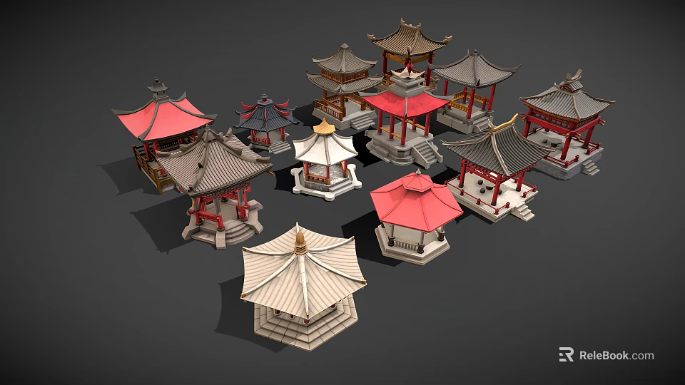 Ancient Architecture Pavilions With Multiple Models Various Roof Styles And Colorful Designs 3d model 