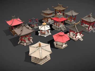 Ancient Architecture Pavilions With Multiple Models Various Roof Styles And Colorful Designs 3d model