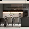 Modern Dining Kitchen Interior With Dark Cabinets Island Counter Dining Table And Chairs 3d model