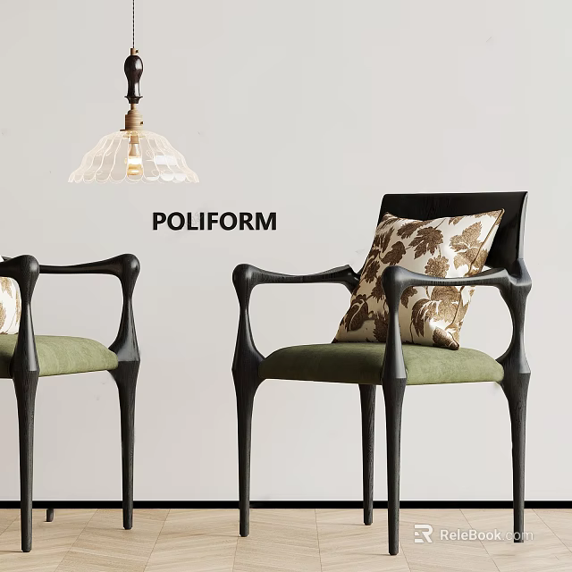 Modern POLIFORM Armchair With Black Armrest Green Cushion And Patterned Pillow 3d model 