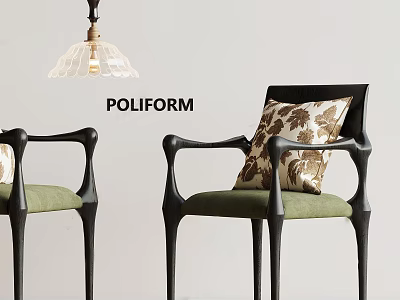Modern POLIFORM Armchair With Black Armrest Green Cushion And Patterned Pillow 3d model