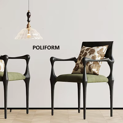 Modern POLIFORM Armchair With Black Armrest Green Cushion And Patterned Pillow 3d model