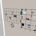 Stylish Wall Grid Hanging with Photos Small Items and Decorative Hooks 3d model