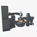 Industrial Furnace with Mechanical Arm and Circular Container for High Temperature Metal Processing
