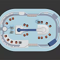 Space Station Interior Featuring White Module Blue Floor Equipment Seats And Orange Details