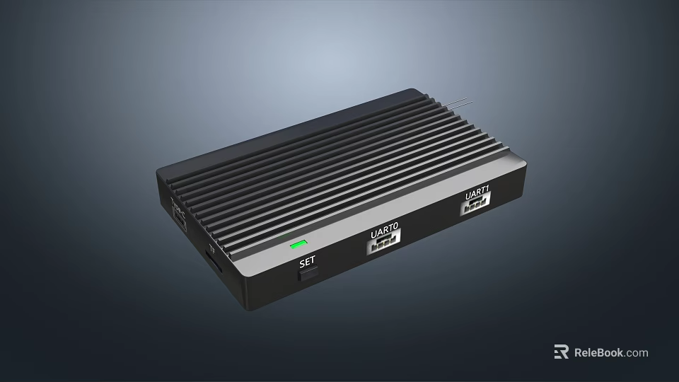 Black Industrial Equipment With Ribbed Heat Sink Ports And SET INPUT Labels 3d model 