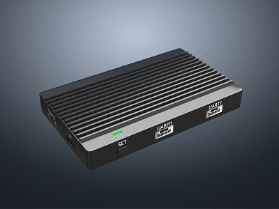 Black Industrial Equipment With Ribbed Heat Sink Ports And SET INPUT Labels 3d model