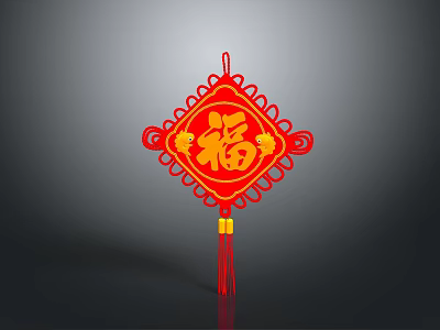 Red Chinese Knot Home Decor With Golden Fu Character And Red Tassel 3d model