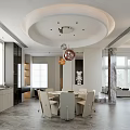 Modern Living And Dining Room Interior With Marble Walls Sofa And TV Unit