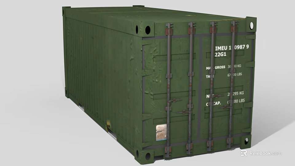 Industrial Cargo Container Green Metal Structure With Transportation Labels And Heavy Duty Design 3d model 
