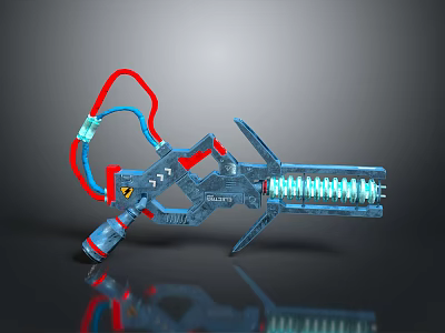 Futuristic Sci Fi Mechanical Weapon With Blue Energy Core And Red Cables 3d model