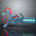 Futuristic Sci Fi Mechanical Weapon With Blue Energy Core And Red Cables
