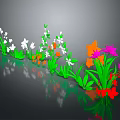Cartoon Scene With Colorful Flowers Green Leaves White Orange Pink Red Petals