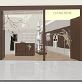 Modern Clothing Store Interior With Wooden Racks Clothes Reception Counter And Decorative Plants