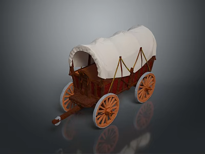 Vintage Covered Wagon With White Canvas Cover Wooden Frame And Orange Wheels 3d model