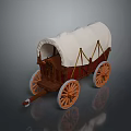 Vintage Covered Wagon With White Canvas Cover Wooden Frame And Orange Wheels