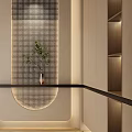 Modern Foyer Hallway With Perforated Screen And Green Plant