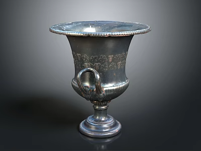 Silver Decorative Vase with Carved Patterns Dual Handles and Sturdy Base for Home Decoration 3d model