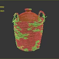 Traditional Household Orange Clay Pot in Woven Basket with Handles