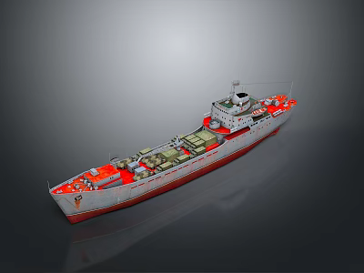 Detailed White And Red Ship Scale Model With Deck Structure And Equipment 3d model
