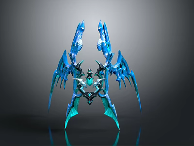 Futuristic Decorative Structure With Blue Teal Winged Design And Symmetric Patterns 3d model