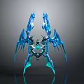 Futuristic Decorative Structure With Blue Teal Winged Design And Symmetric Patterns