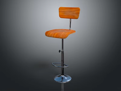 Modern Orange Wooden Bar Stool With Adjustable Metal Frame And Round Base 3d model