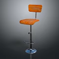 Modern Orange Wooden Bar Stool With Adjustable Metal Frame And Round Base
