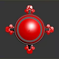 Red Striped Spherical Object With Gray Support Legs And Red Star Shaped Decorations