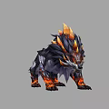 Fierce Mythical Fire Creature With Spiked Back Black Fur And Fiery Claws Game Character