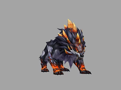 Fierce Mythical Fire Creature With Spiked Back Black Fur And Fiery Claws Game Character 3d model