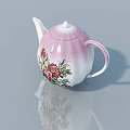 Pink And White Gradient Teapot With Red Rose Pattern On Smooth Surface