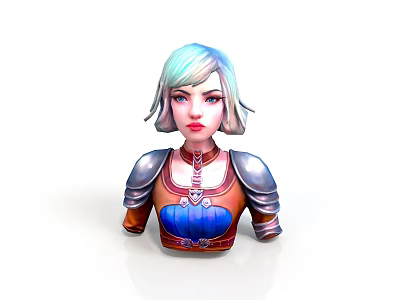 Woman With Light Blue Short Hair Wearing Blue And Orange Detailed Armor 3D Character Model 3d model