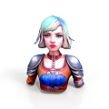Woman With Light Blue Short Hair Wearing Blue And Orange Detailed Armor 3D Character Model
