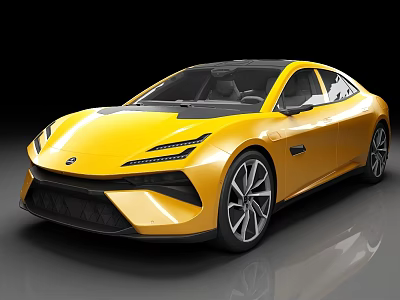 Yellow Modern Electric Car With Sleek Body And Black Roof Design 3d model