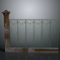 Patterned Wrought Iron Fence With Decorative Top Pillar And Stone Base Design