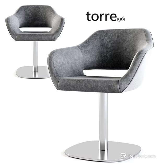 Modern Gray Fabric Single Chair With Curved Backrest And Metal Base 3d model 
