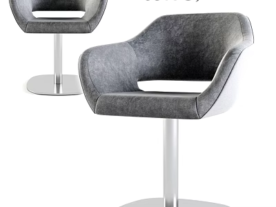 Modern Gray Fabric Single Chair With Curved Backrest And Metal Base 3d model