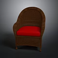 Brown Wicker Chair Interior Design With Red Cushion And Curved Armrests